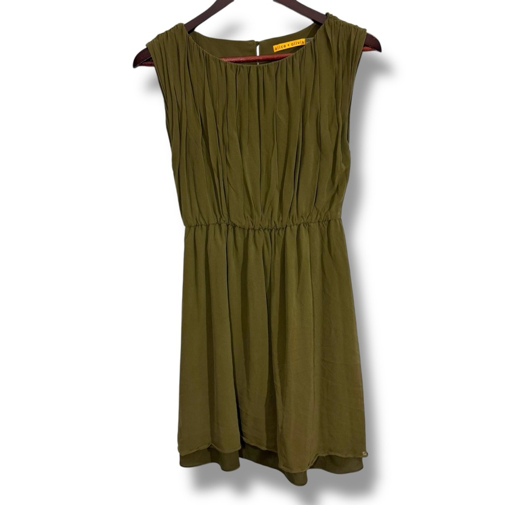 Alice and Olivia Deep Green Silk Ruched Dress
